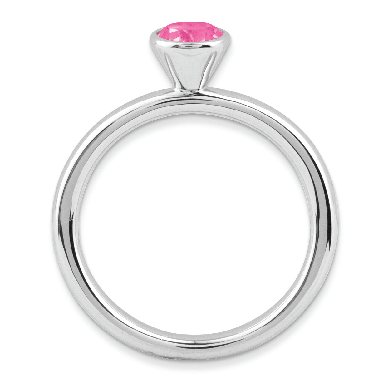 Sterling Silver Ss Stackable Expressions High 5mm Round Pink Tourmaline Ring (Size 5 Only)