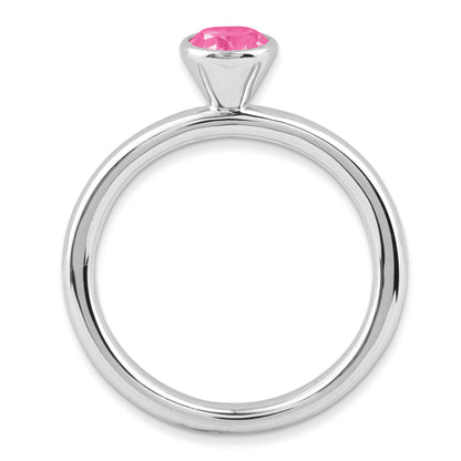 Sterling Silver Ss Stackable Expressions High 5mm Round Pink Tourmaline Ring (Size 5 Only)