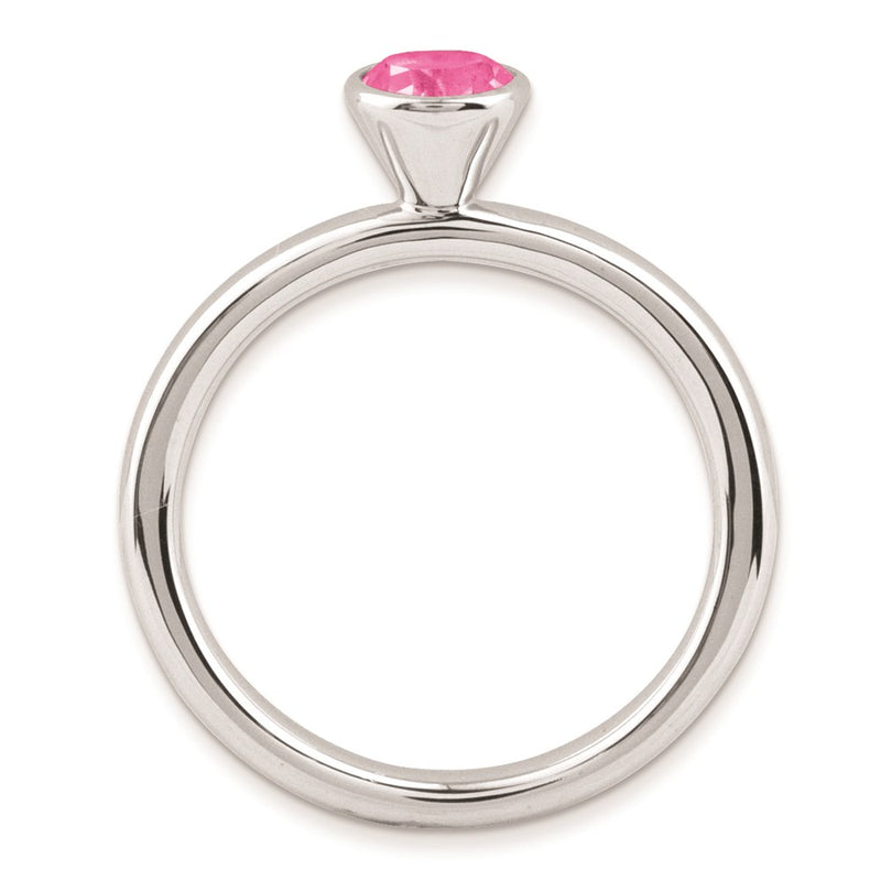 Sterling Silver Ss Stackable Expressions High 5mm Round Pink Tourmaline Ring (Size 5 Only)