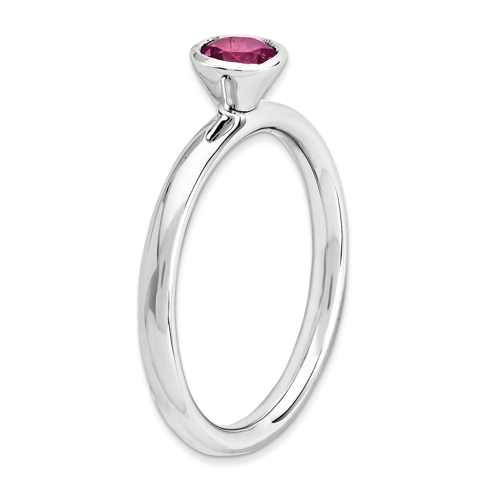 Sterling Silver Ss Stackable Expressions High 5mm Round Pink Tourmaline Ring (Size 5 Only)