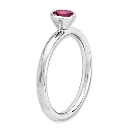 Sterling Silver Ss Stackable Expressions High 5mm Round Pink Tourmaline Ring (Size 5 Only)