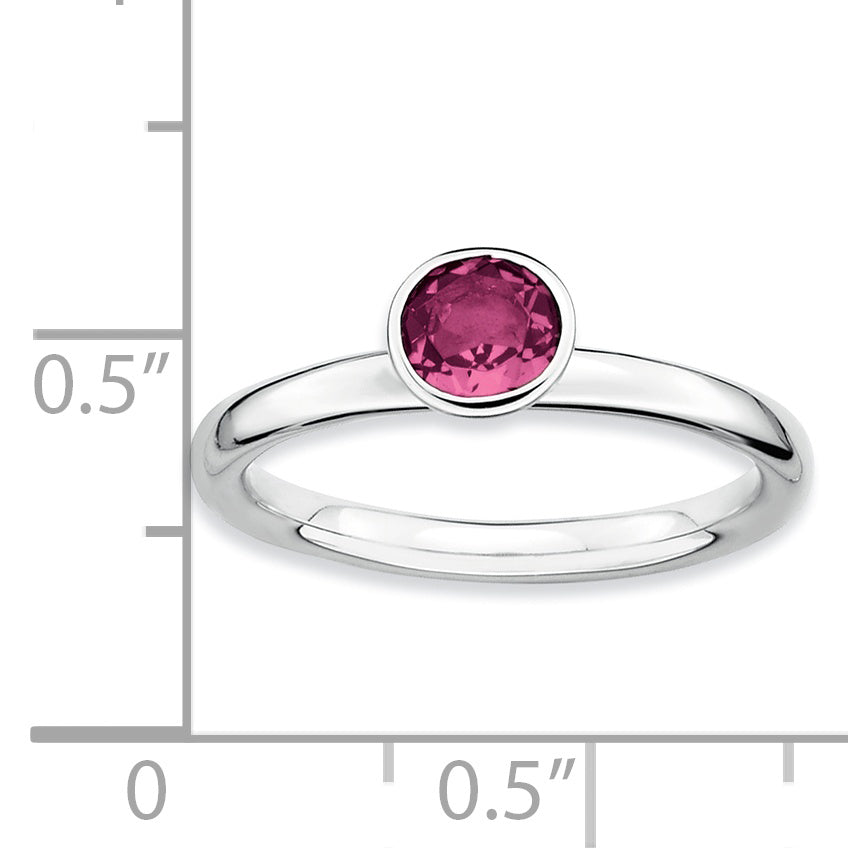 Sterling Silver Ss Stackable Expressions High 5mm Round Pink Tourmaline Ring (Size 5 Only)