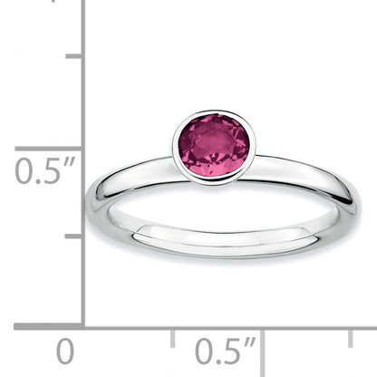 Sterling Silver Ss Stackable Expressions High 5mm Round Pink Tourmaline Ring (Size 5 Only)