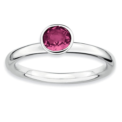 Sterling Silver Ss Stackable Expressions High 5mm Round Pink Tourmaline Ring (Size 5 Only)