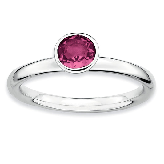 Sterling Silver Ss Stackable Expressions High 5mm Round Pink Tourmaline Ring (Size 5 Only)