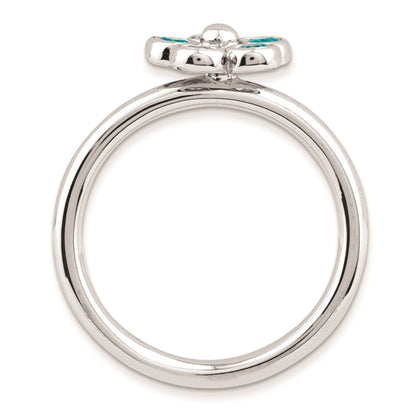 Sterling Silver Stackable Expressions Blue Topaz Flower Ring (Size 7 Only)