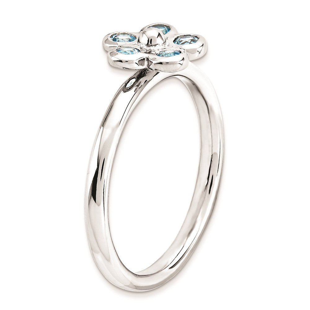 Sterling Silver Stackable Expressions Blue Topaz Flower Ring (Size 7 Only)