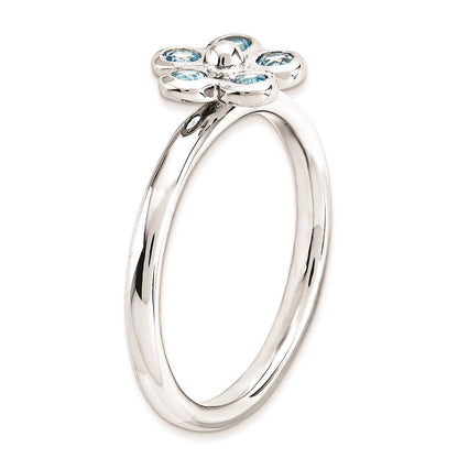 Sterling Silver Stackable Expressions Blue Topaz Flower Ring (Size 7 Only)