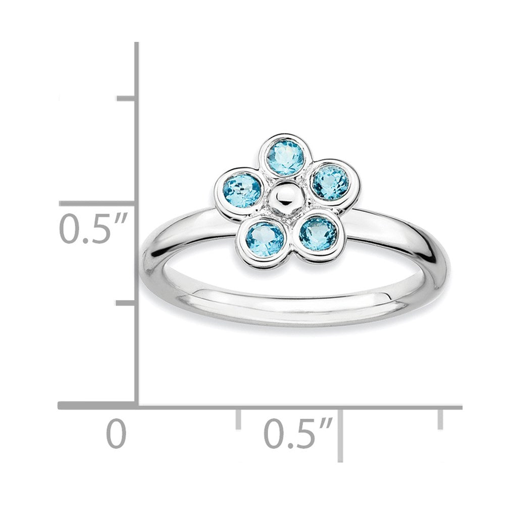 Sterling Silver Stackable Expressions Blue Topaz Flower Ring (Size 7 Only)