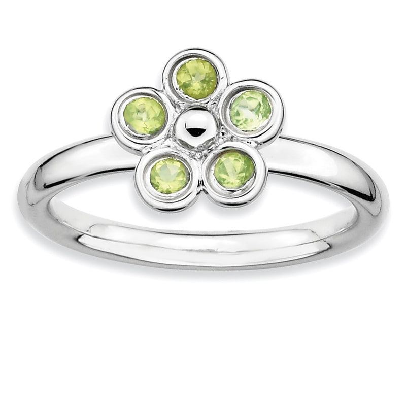 Sterling Silver Stackable Expressions Peridot Flower Ring (Size 6 Only)