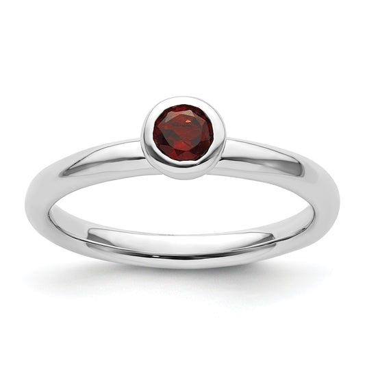 Sterling Silver Stackable Expressions Low 4mm Round Garnet Ring