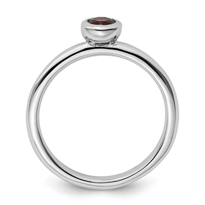 Sterling Silver Ss Stackable Expressions Low 4mm Round Rhodolite Garnet Ring