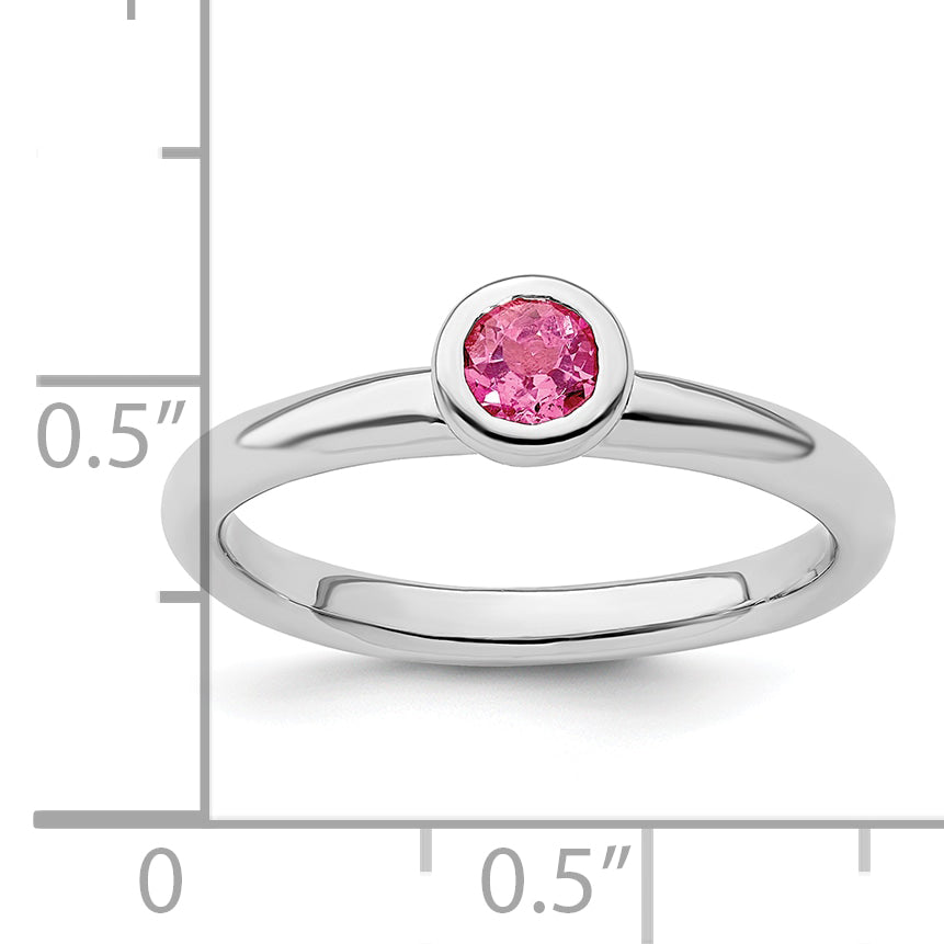 Sterling Silver Ss Stackable Expressions Low 4mm Round Pink Tourmaline Ring