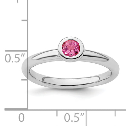 Sterling Silver Ss Stackable Expressions Low 4mm Round Pink Tourmaline Ring