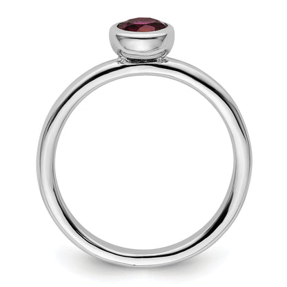 Sterling Silver Ss Stackable Expressions Low 5mm Round Rhodolite Garnet Ring