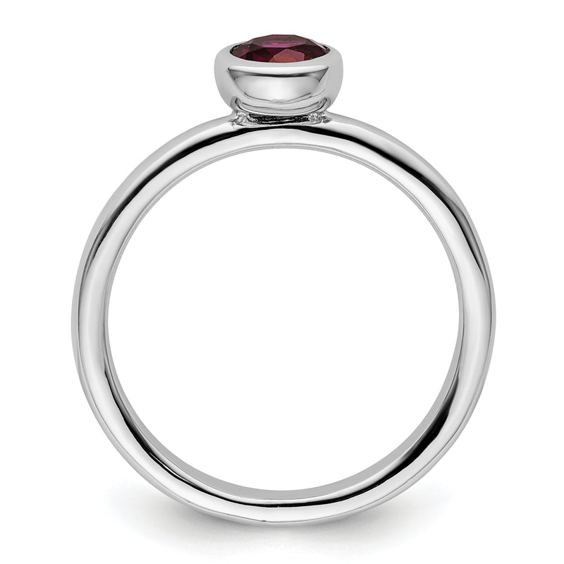 Sterling Silver Ss Stackable Expressions Low 5mm Round Rhodolite Garnet Ring