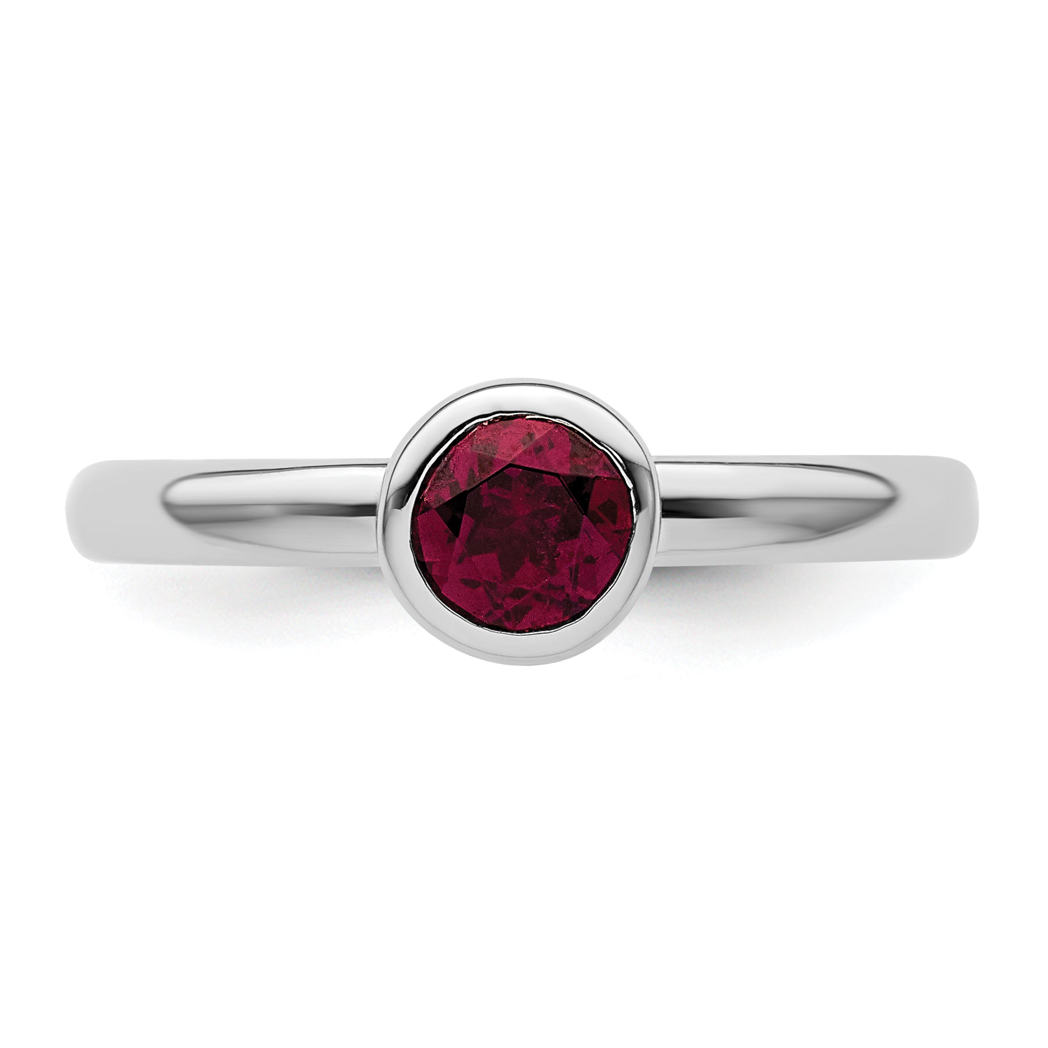 Sterling Silver Ss Stackable Expressions Low 5mm Round Rhodolite Garnet Ring