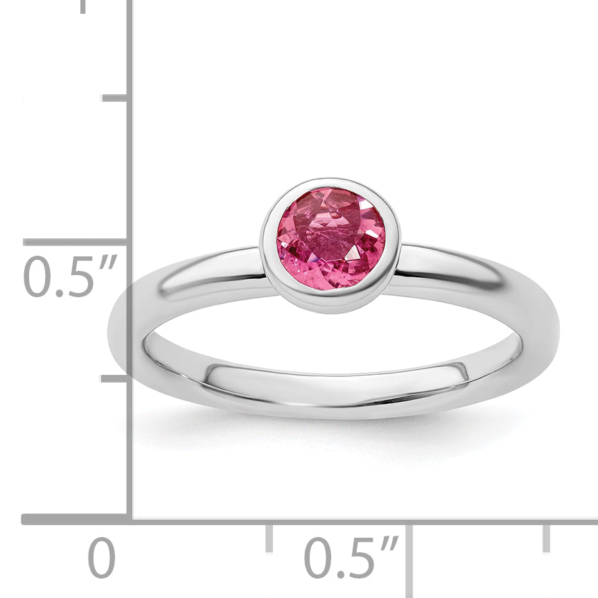Sterling Silver Ss Stackable Expressions Low 5mm Round Pink Tourmaline Ring