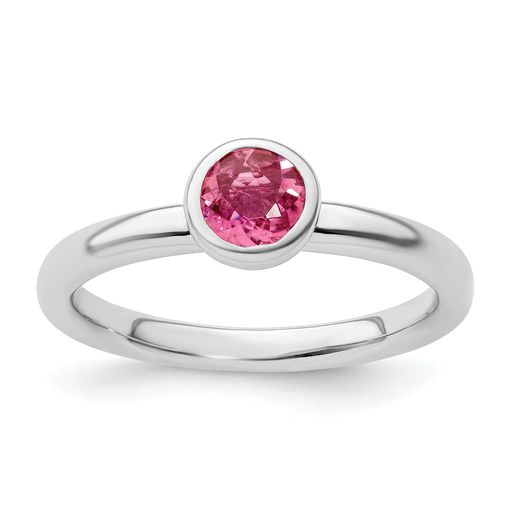 Sterling Silver Ss Stackable Expressions Low 5mm Round Pink Tourmaline Ring
