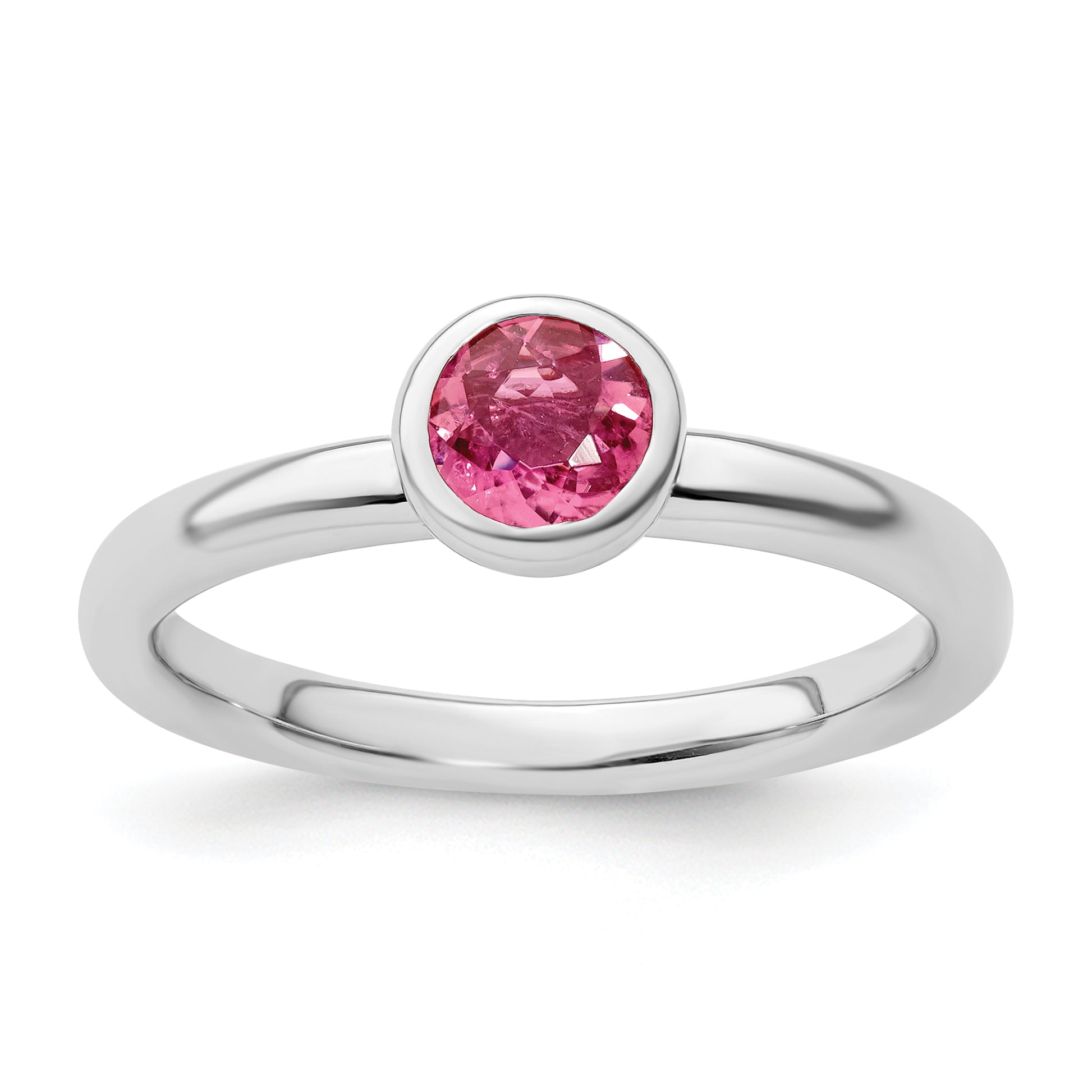 Sterling Silver Ss Stackable Expressions Low 5mm Round Pink Tourmaline Ring