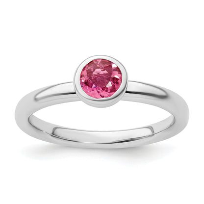 Sterling Silver Ss Stackable Expressions Low 5mm Round Pink Tourmaline Ring