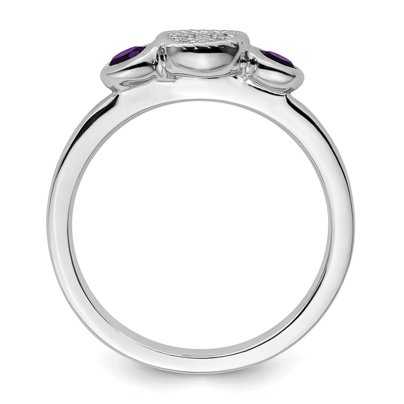 Sterling Silver Stackable Expressions Dbl Round Amethyst & Dia. Ring