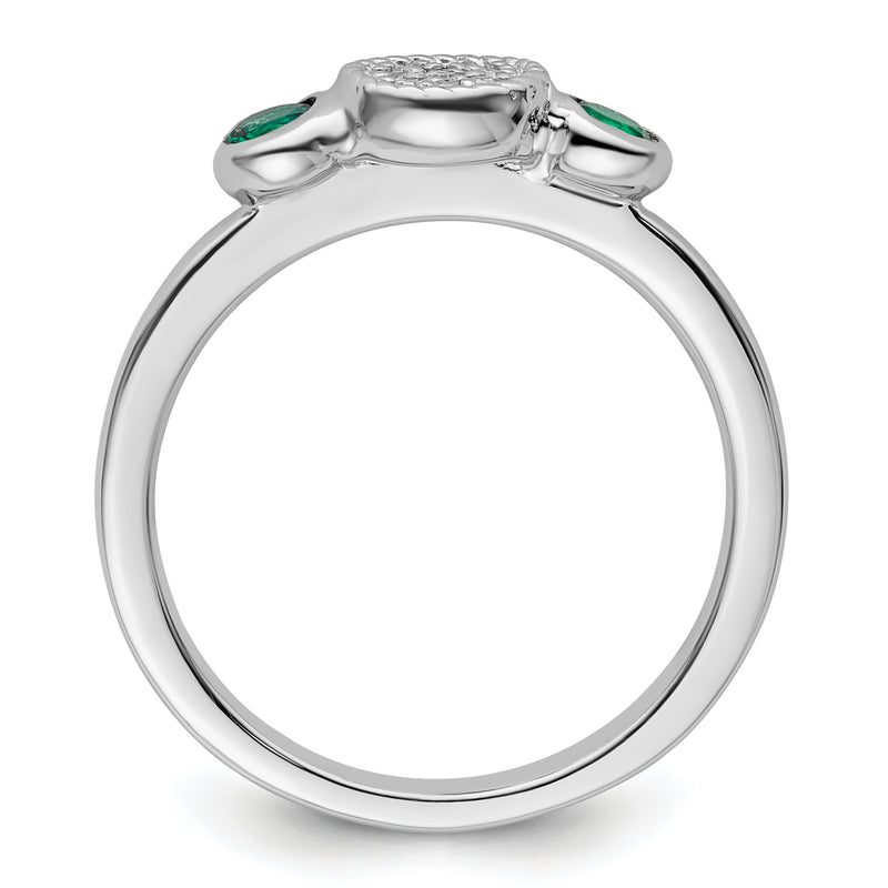 Sterling Silver Stackable Expressions Dbl Round Cr. Emerald & Dia. Ring
