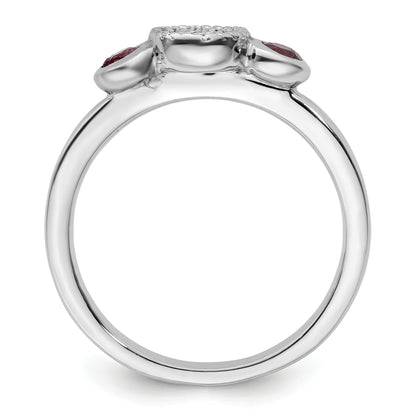 Sterling Silver Stackable Expressions Dbl Round Rhod. Garnet & Dia. Ring