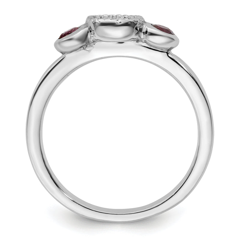 Sterling Silver Stackable Expressions Dbl Round Rhod. Garnet & Dia. Ring