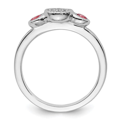 Sterling Silver Stackable Expressions Dbl Round Pink Tourm. & Dia. Ring