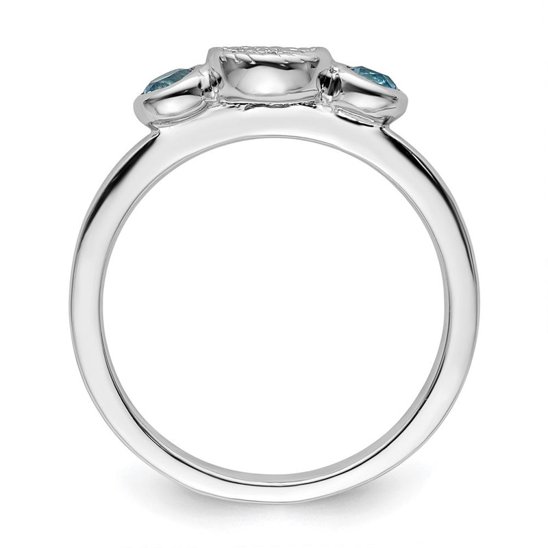 Sterling Silver Stackable Expressions Dbl Round Blue Topaz & Dia. Ring