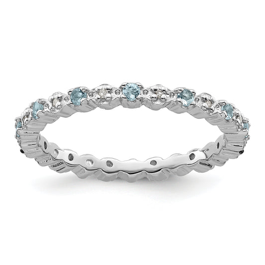 Sterling Silver Stackable Expressions Aquamarine & Diamond Ring