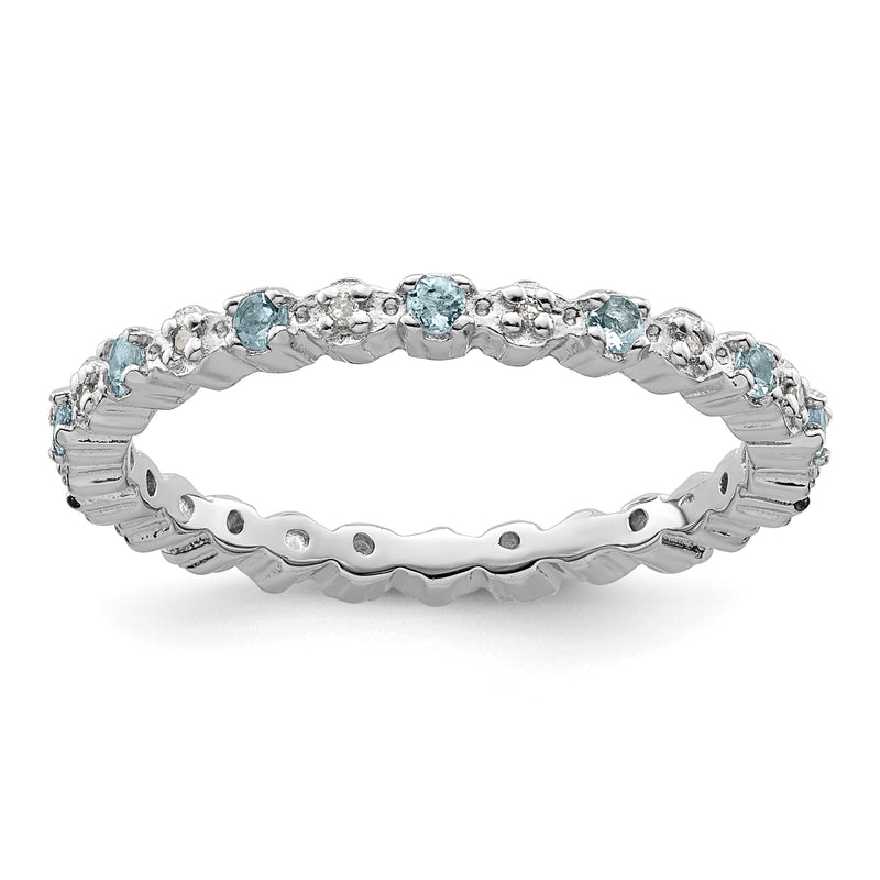 Sterling Silver Stackable Expressions Aquamarine & Diamond Ring
