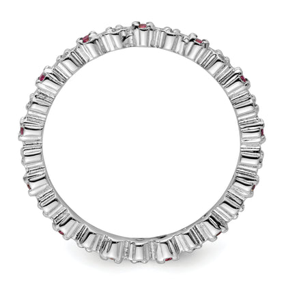 Sterling Silver Stackable Expressions Rhod. Garnet & Diamond Ring