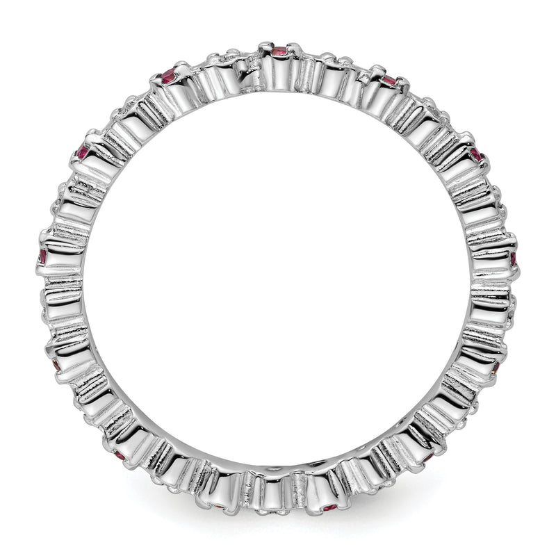 Sterling Silver Stackable Expressions Rhod. Garnet & Diamond Ring