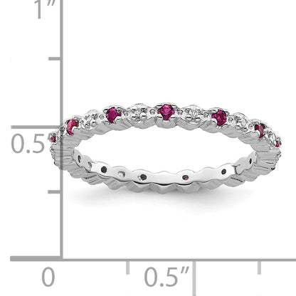 Sterling Silver Stackable Expressions Cr. Ruby & Diamond Ring