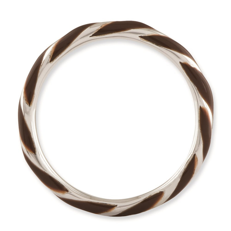 Sterling Silver Stackable Expressions Twisted Brown Enameled Ring (Size 6 Only)