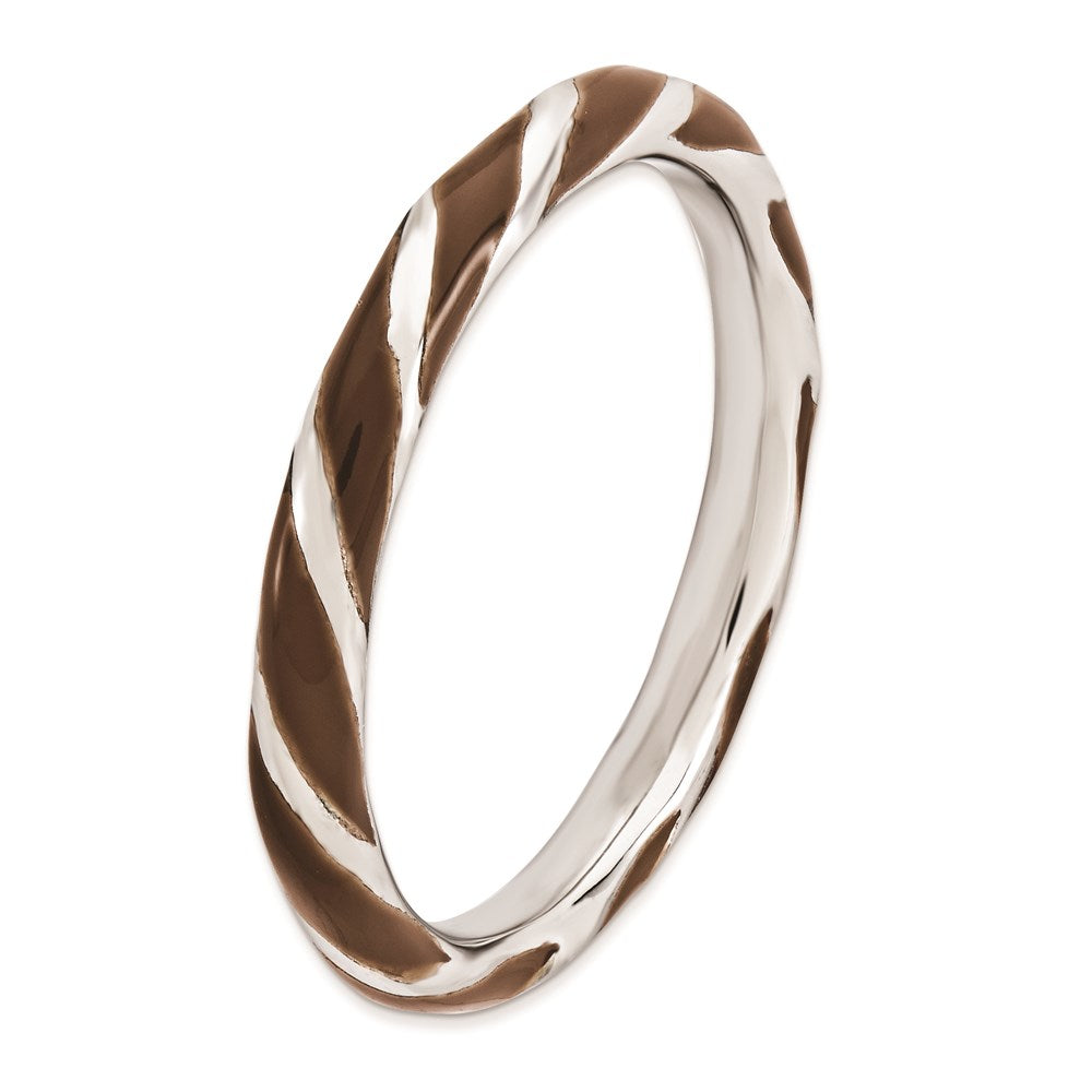 Sterling Silver Stackable Expressions Twisted Brown Enameled Ring (Size 6 Only)