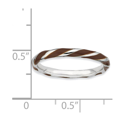 Sterling Silver Stackable Expressions Twisted Brown Enameled Ring (Size 6 Only)