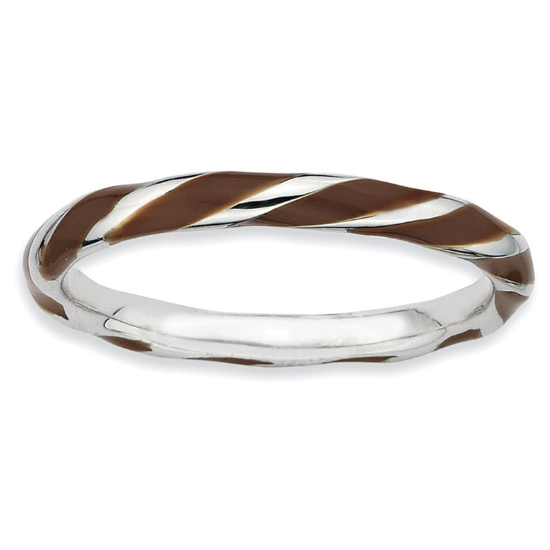 Sterling Silver Stackable Expressions Twisted Brown Enameled Ring (Size 6 Only)