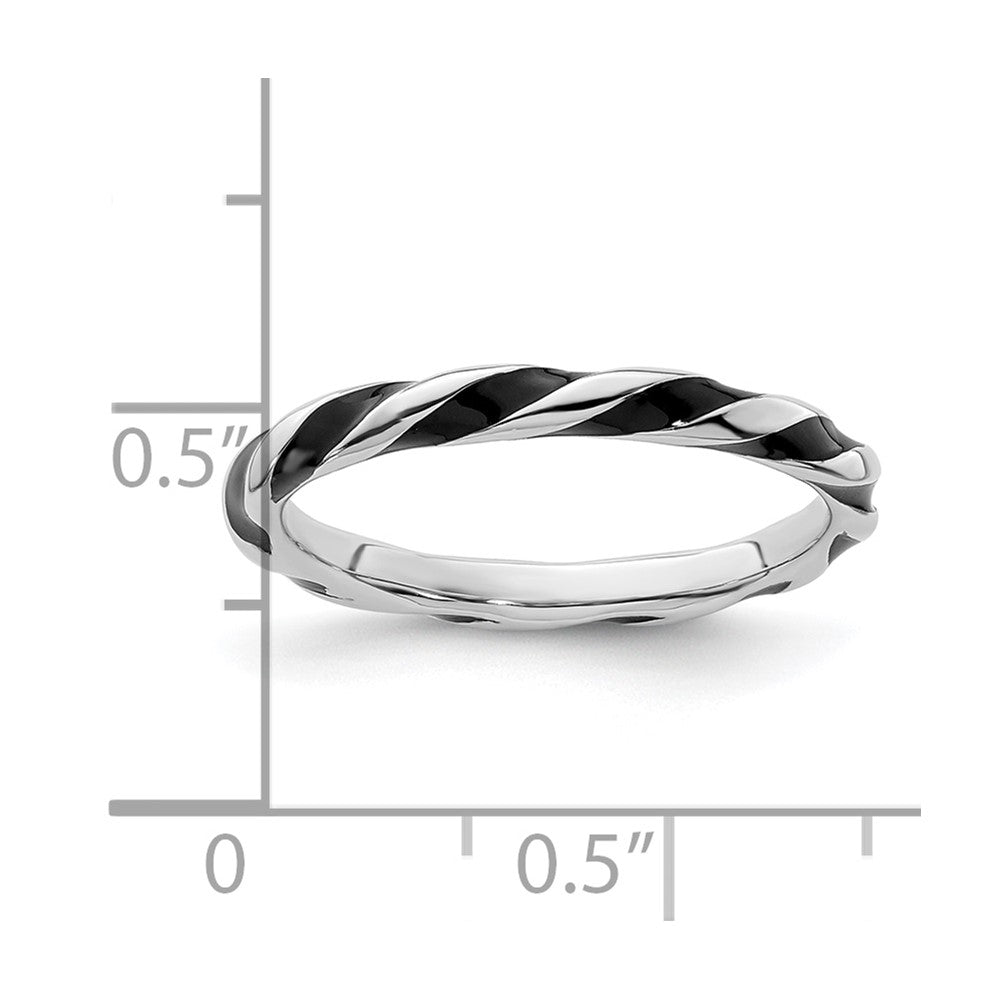 Sterling Silver Stackable Expressions Twisted Black Enameled Ring