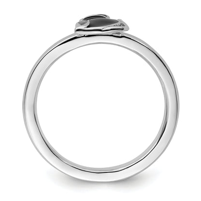Sterling Silver Stackable Expressions Black Enameled Cat Ring
