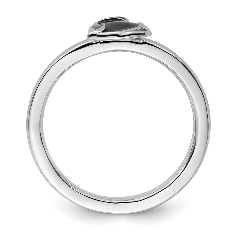 Sterling Silver Stackable Expressions Black Enameled Cat Ring