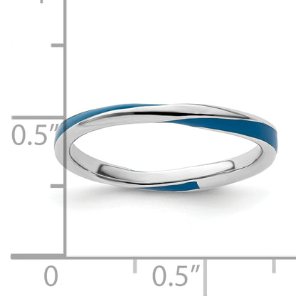 Sterling Silver Stackable Expressions Twisted Blue Enameled Ring