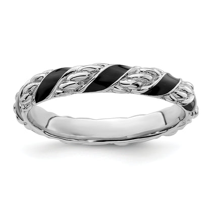 Sterling Silver Stackable Expressions Polished Black Enameled Ring