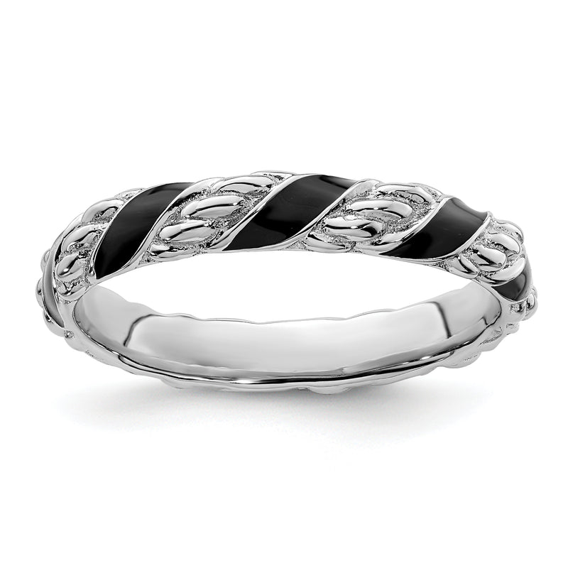 Sterling Silver Stackable Expressions Polished Black Enameled Ring