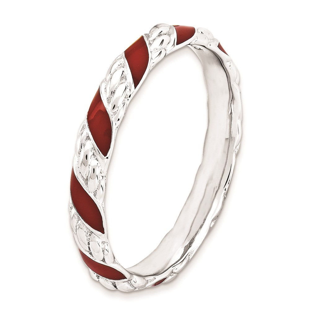 Sterling Silver Stackable Expressions Polished Red Enameled Ring (Size 5 Only)