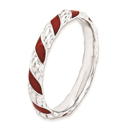 Sterling Silver Stackable Expressions Polished Red Enameled Ring (Size 5 Only)