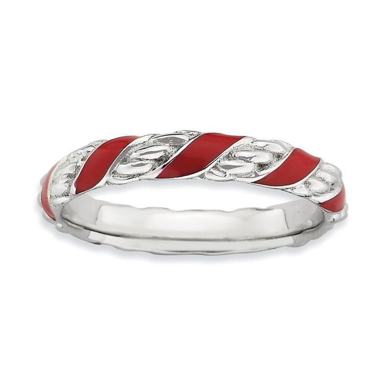 Sterling Silver Stackable Expressions Polished Red Enameled Ring (Size 5 Only)