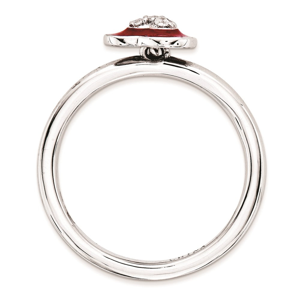 Sterling Silver Stackable Expressions Polished Enameled/Cz Heart Ring (Size 7 Only)